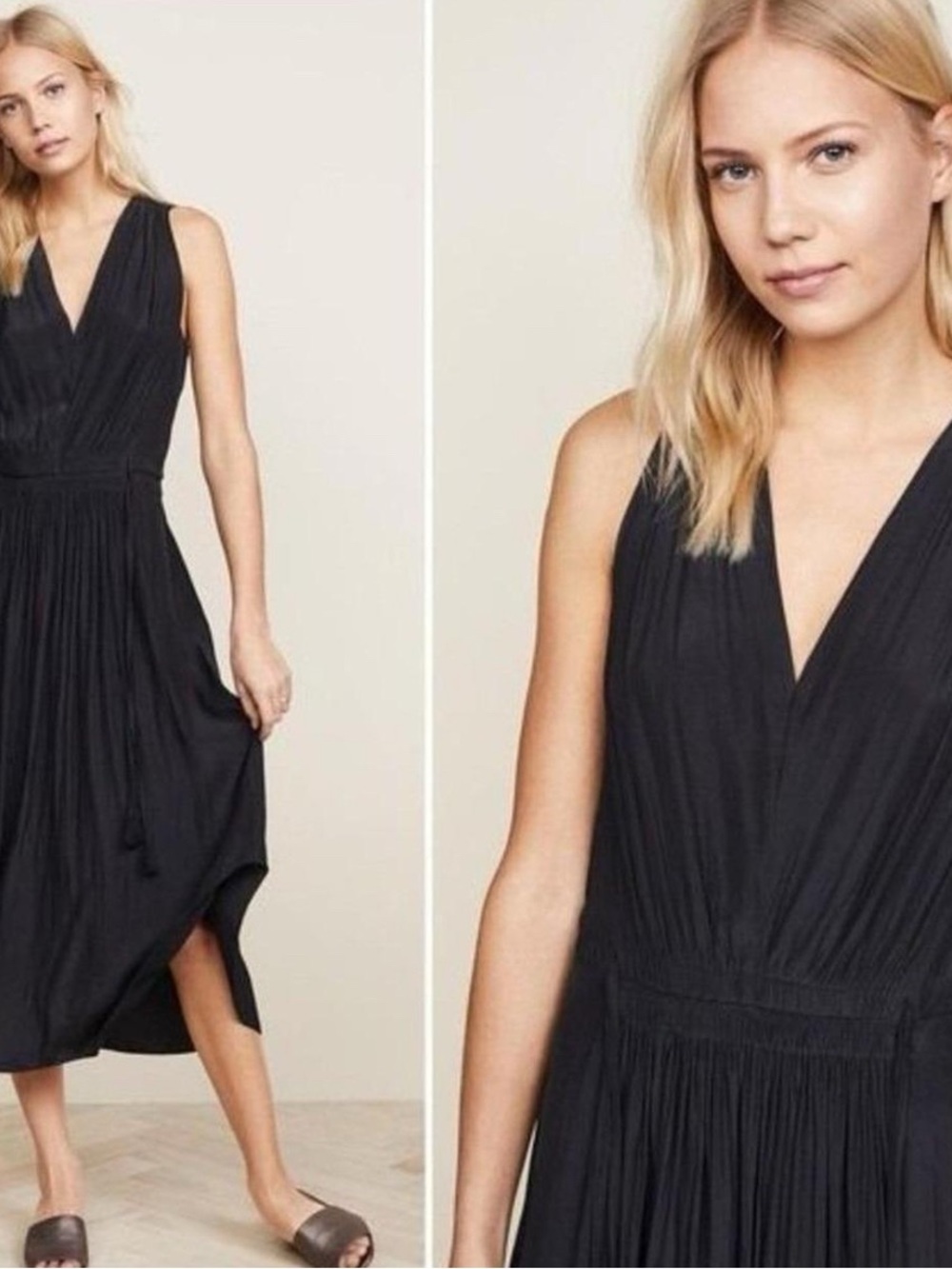 Ramy Brooke Sleeveless Black V-Neck Midi Dress